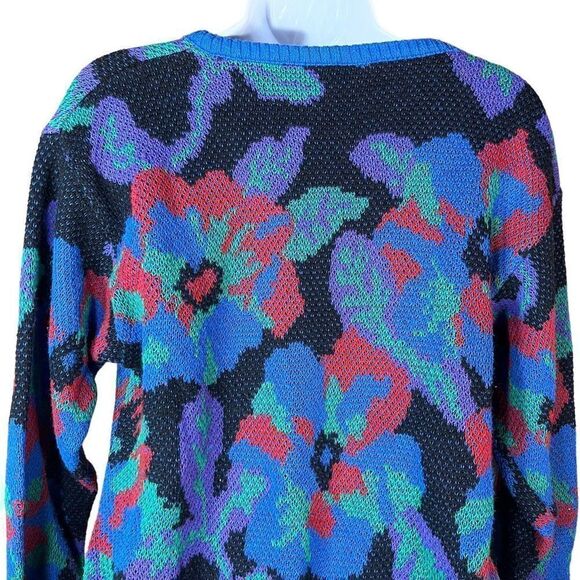 Vintage 80s Aileen Flower Print Knit Sweater Size Medium - Picture 6 of 7